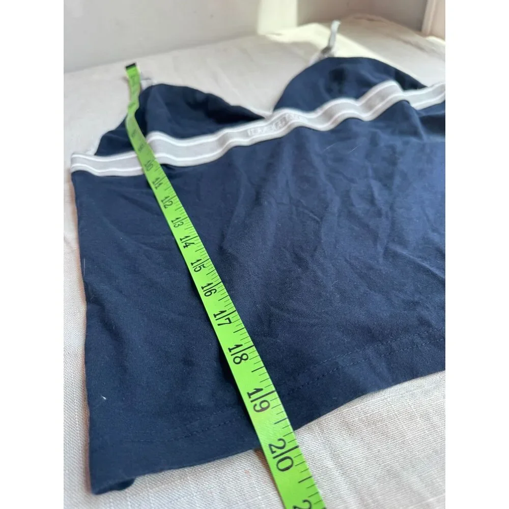 iets frans Camisole Top Large Navy Blue Cotton Spandex Y2K Tank Striped Detail